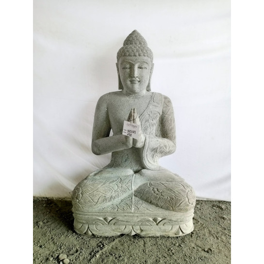 Zen seated buddha volcanic rock garden statue prayer pose 120 cm