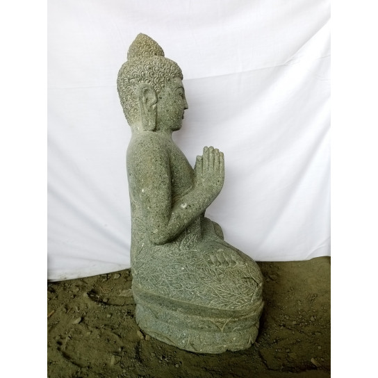 Zen seated buddha volcanic rock garden statue prayer pose 80 cm