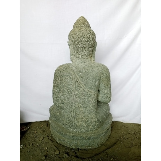 Zen seated buddha volcanic rock garden statue prayer pose 80 cm