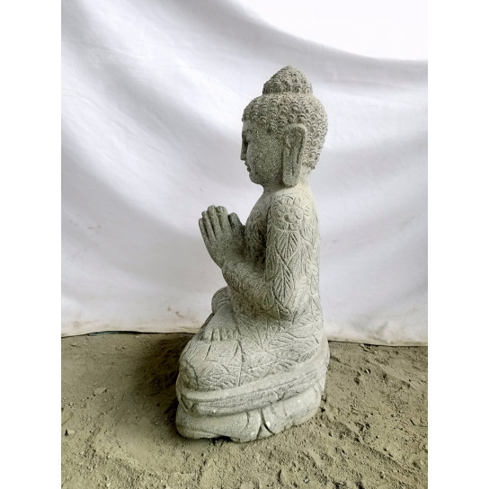 Zen seated buddha volcanic rock statue prayer pose 50 cm