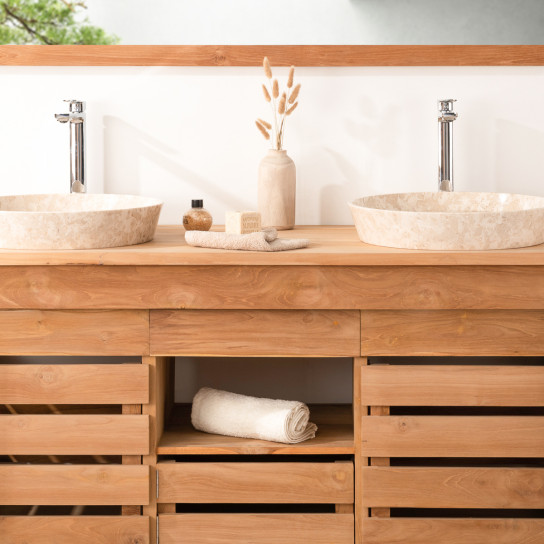 Zen teak bathroom double-sink vanity unit 145 cm
