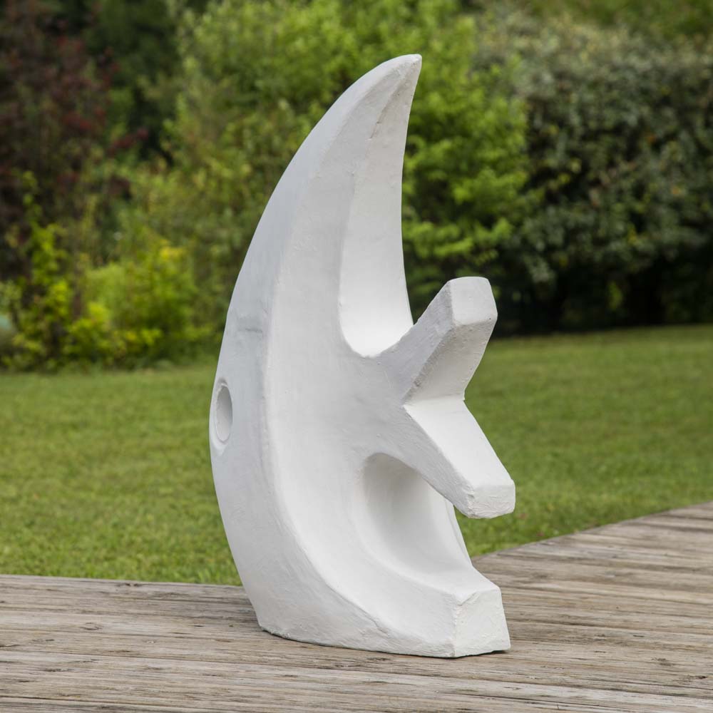 Garden statue : modern sculpture, fish, white, 78 cm