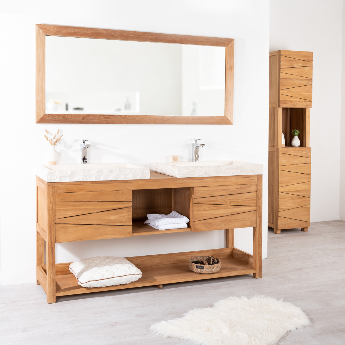 Double Sink 2 Marble Sinks Cosy, Solid Wood Double Bathroom Vanity Units